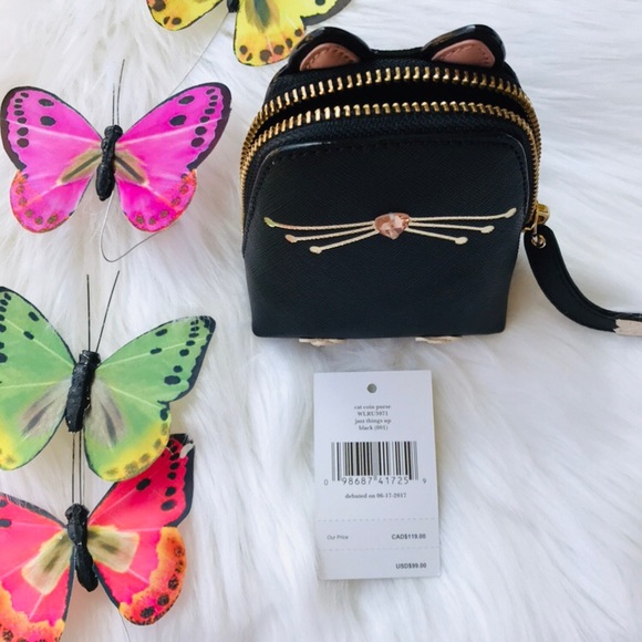 KATE SPADE CAT COIN PURSE BLACK JAZZ THINGS UP - Picture 6 of 6